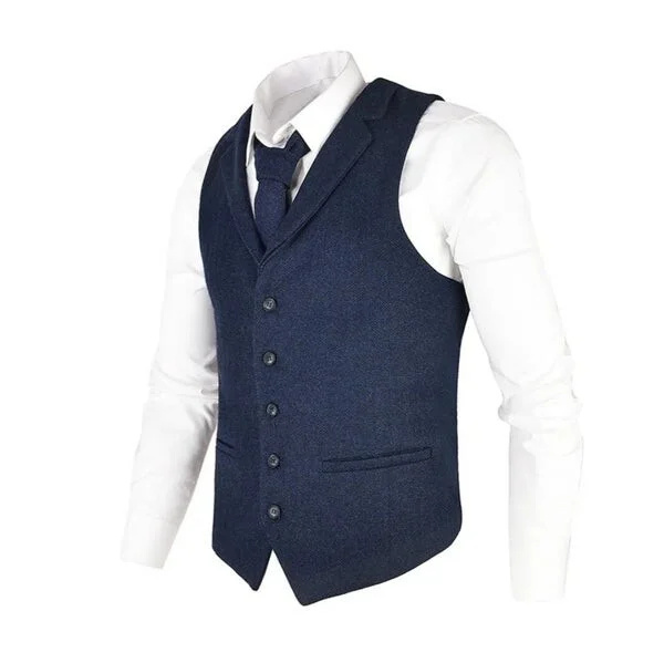 Waistcoat Herringbone Tweed Wool Blend
